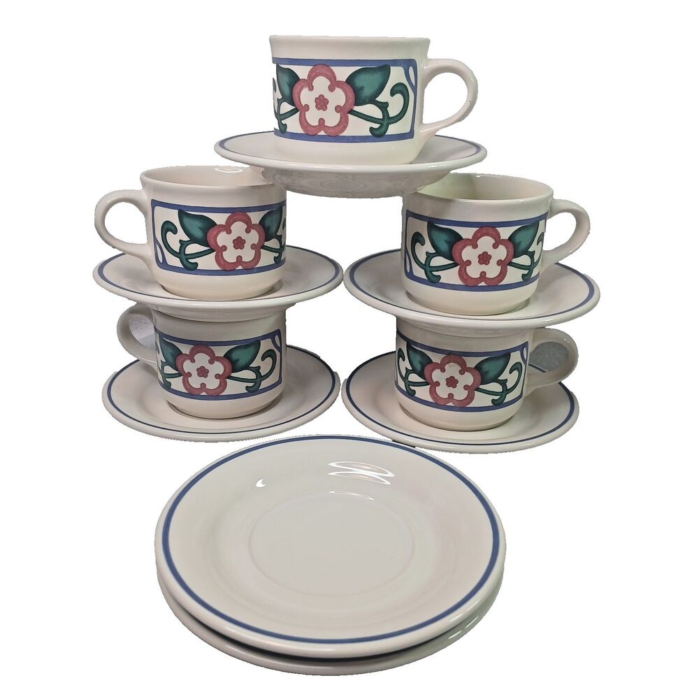 Pfaltzgraff 5 Cups 7 Saucers Arbor Vine Made in USA Vintage 1990s Replacements